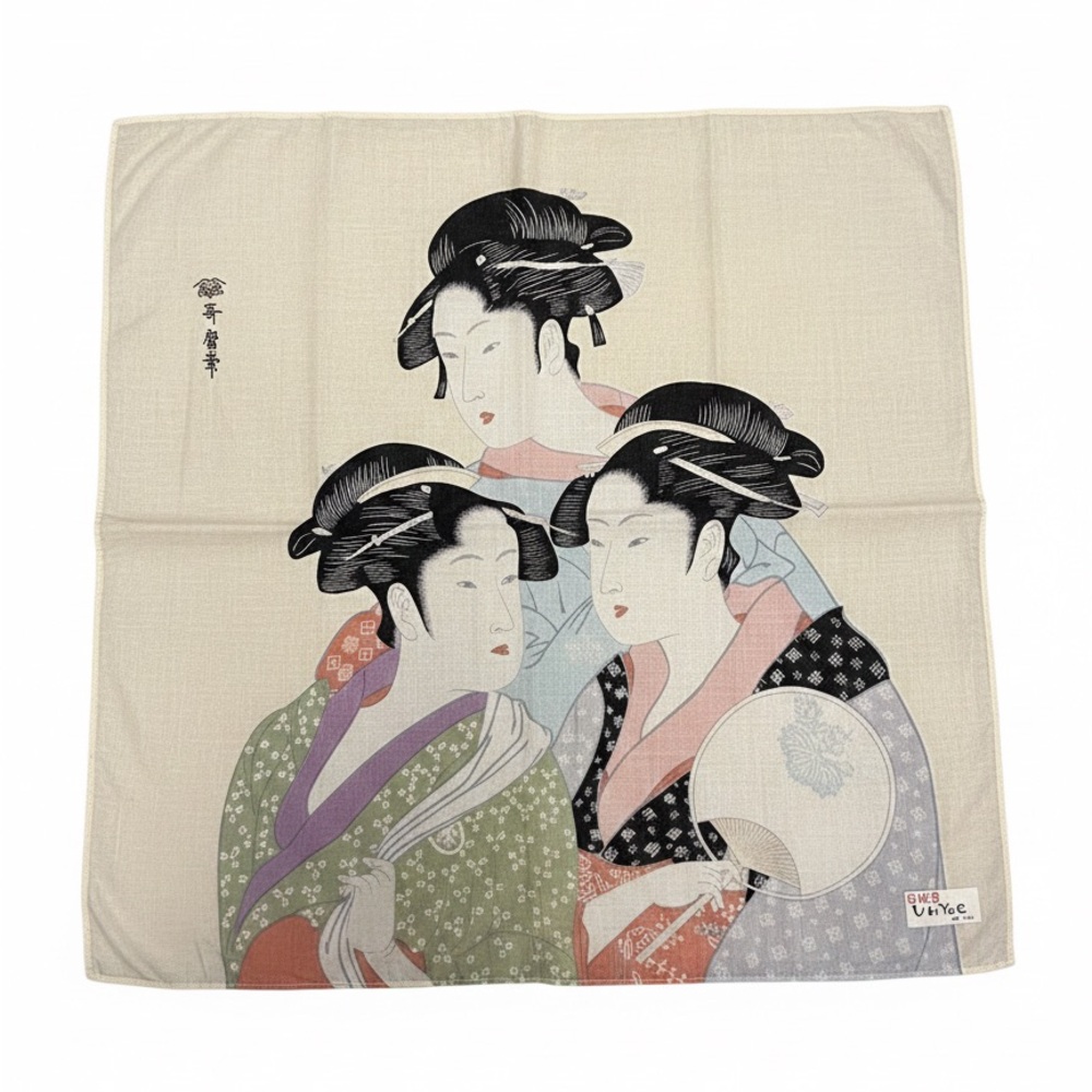 Vintage Kitagawa Utamaro "Three Beauties" Japanese Furoshiki Wrapping Cloth